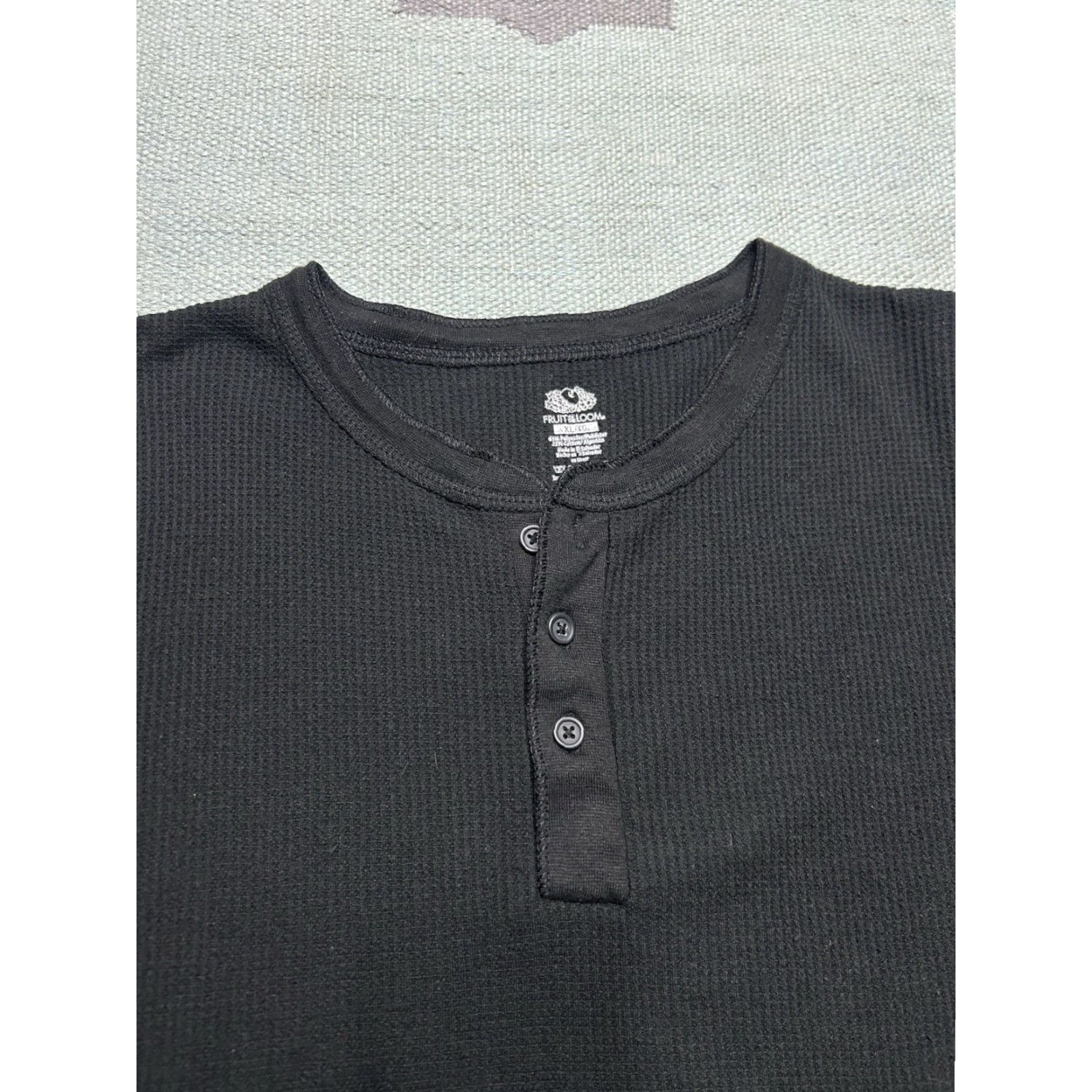 Fruit Of The Loom VINTAGE Fruit of the Loom waffle knit thermal shirt Henley black goth base layer soft XL Size US XL / EU 56 / 4 - 3 Thumbnail