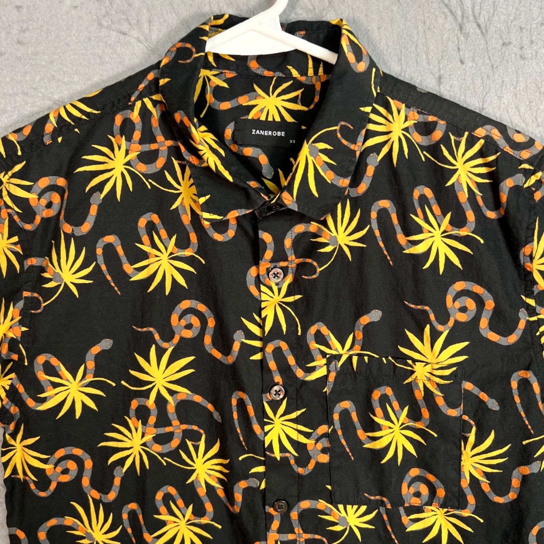 Zanerobe ZANEROBE Shirt Mens XS Black Short Sleeve Button-Up with Snake & Palm Print Size US XS / EU 42 / 0 - 5 Thumbnail