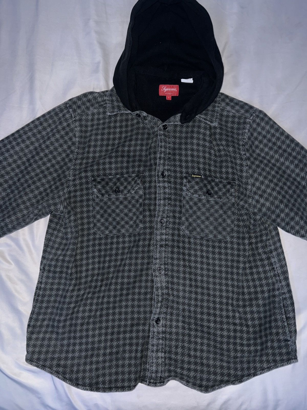 Supreme Supreme Houndstooth Flannel Hooded Shirt | Grailed