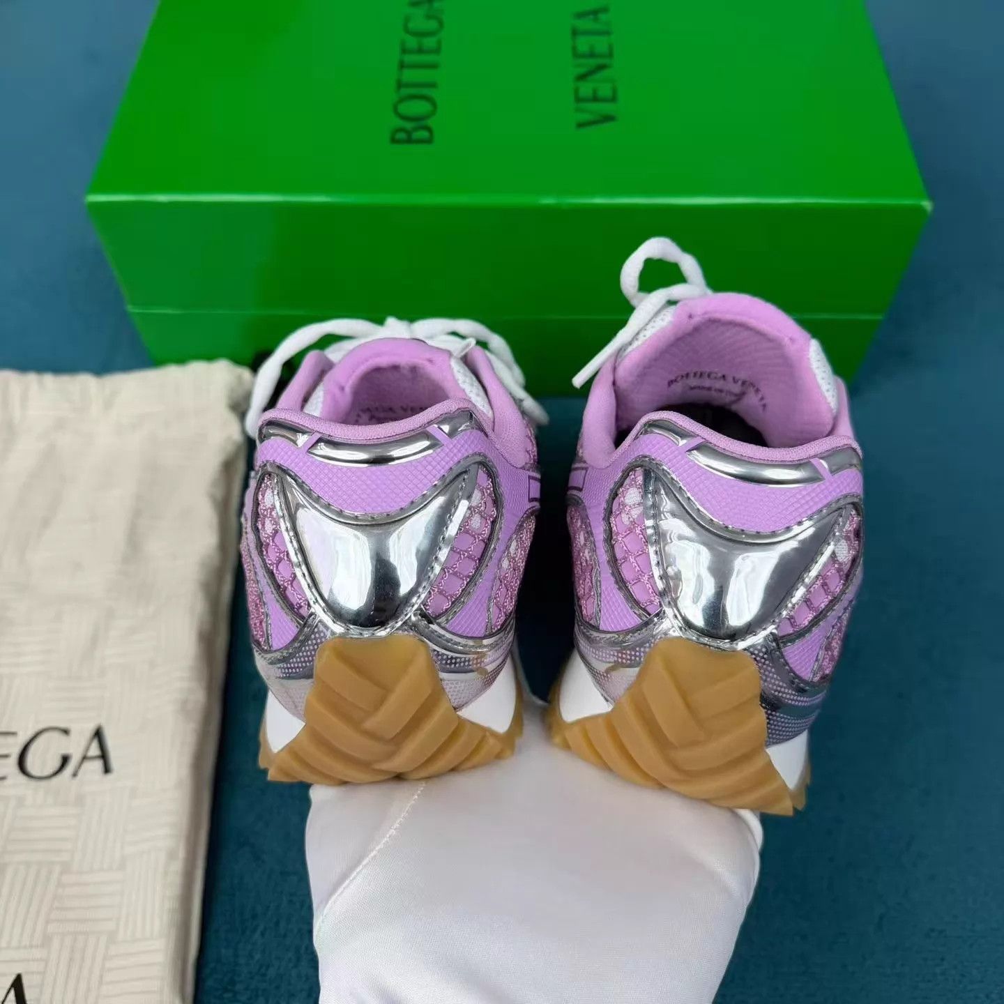 Bottega Veneta bv orbit mesh-paneled pink low-top sneakers 37 Size US 6.5 / IT 36.5 - 4 Thumbnail