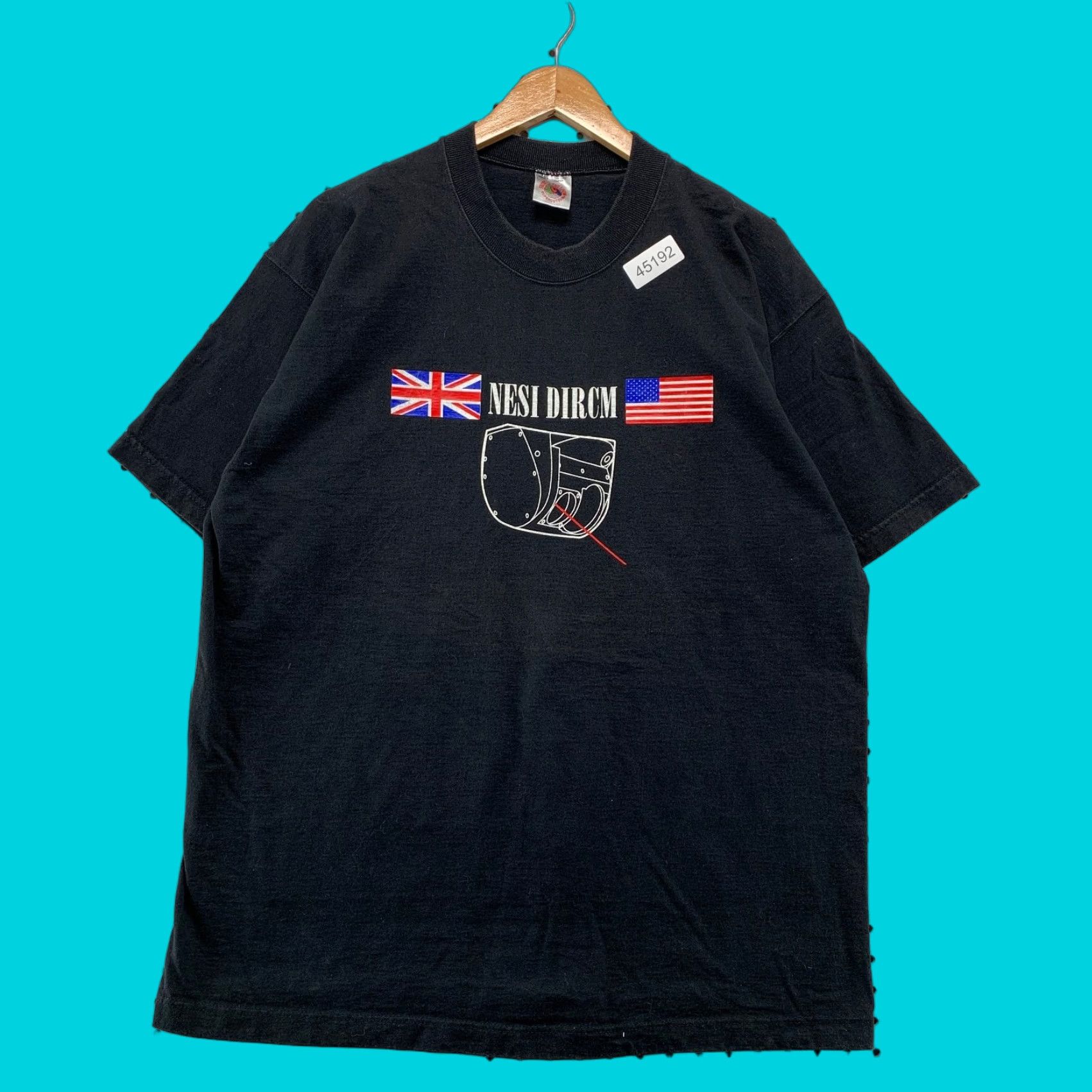 Fruit Of The Loom VINTAGE NESI DIRCM Shirt Mens XL Black Directed Infrared Countermeasure USA Shirt Mens XL Black 90s Army Flag USA Mens Size US XL / EU 56 / 4 - 1 Thumbnail