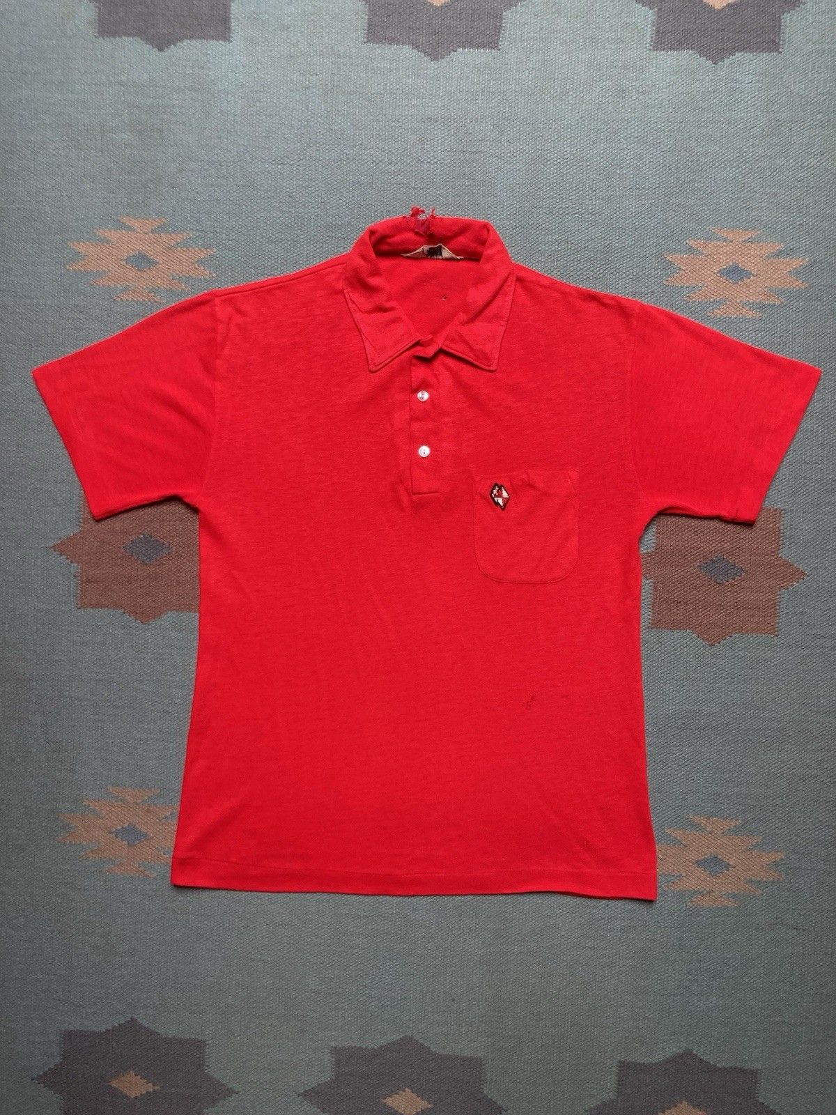 Vintage 1960s short sleeve polo shirt acrylic crimson adult medium Size US M / EU 48-50 / 2 - 1 Thumbnail