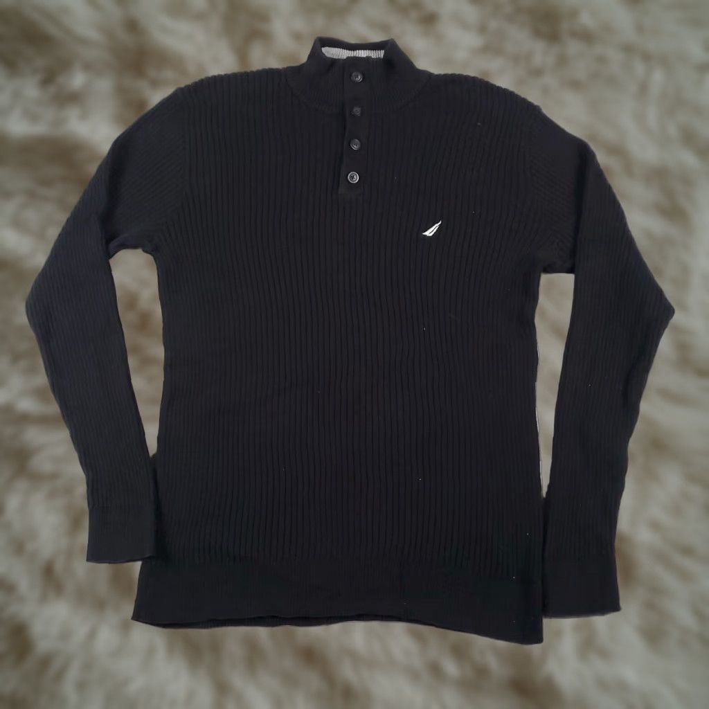 Nautica Mens Nautica Sweater Extra Large XL Black Ribbed Knit Casual Size US XL / EU 56 / 4 - 1 Thumbnail