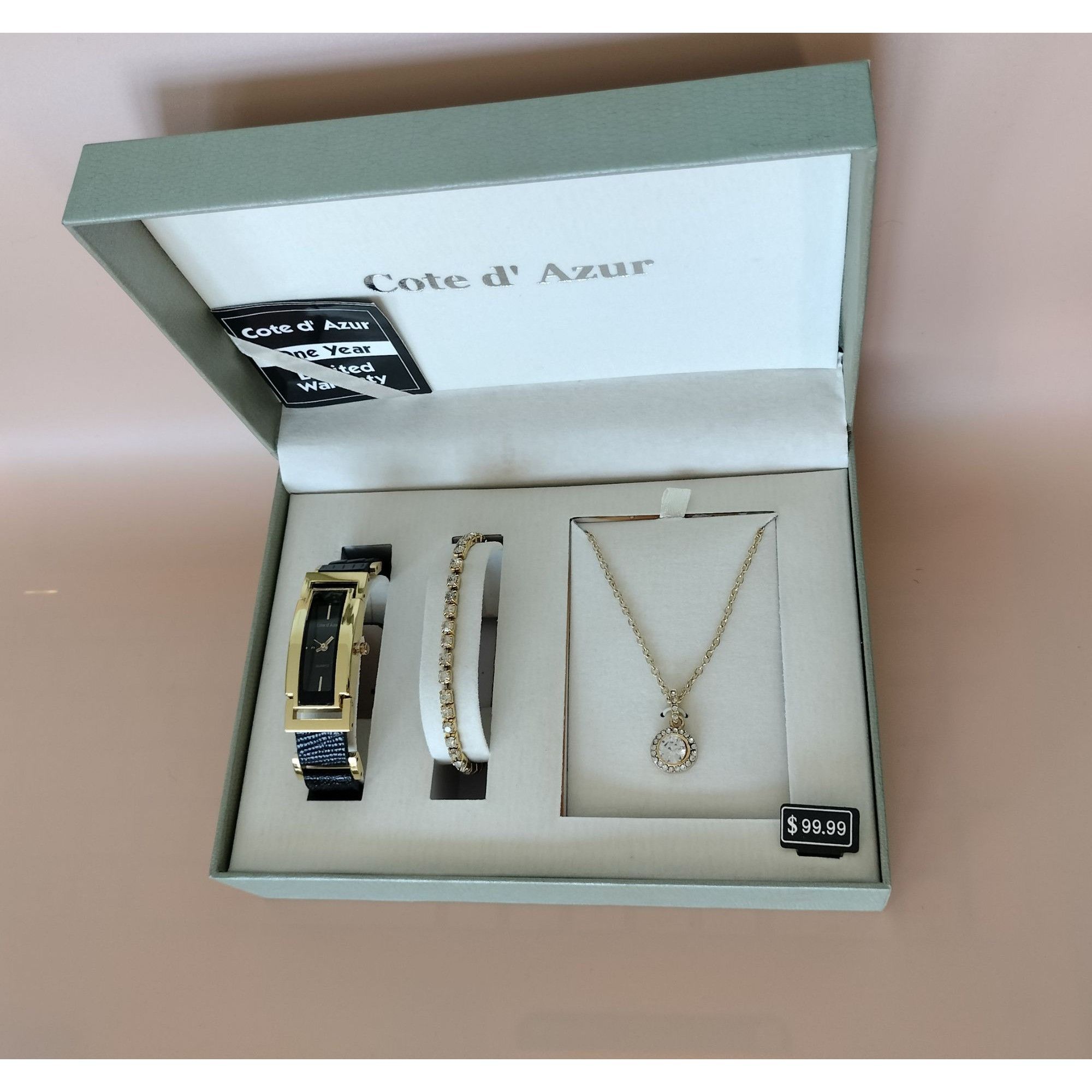 Vintage Cote D Azur Jewelry Set Watch Bracelet Necklace Gift Box Wom Size ONE SIZE - 12 Thumbnail