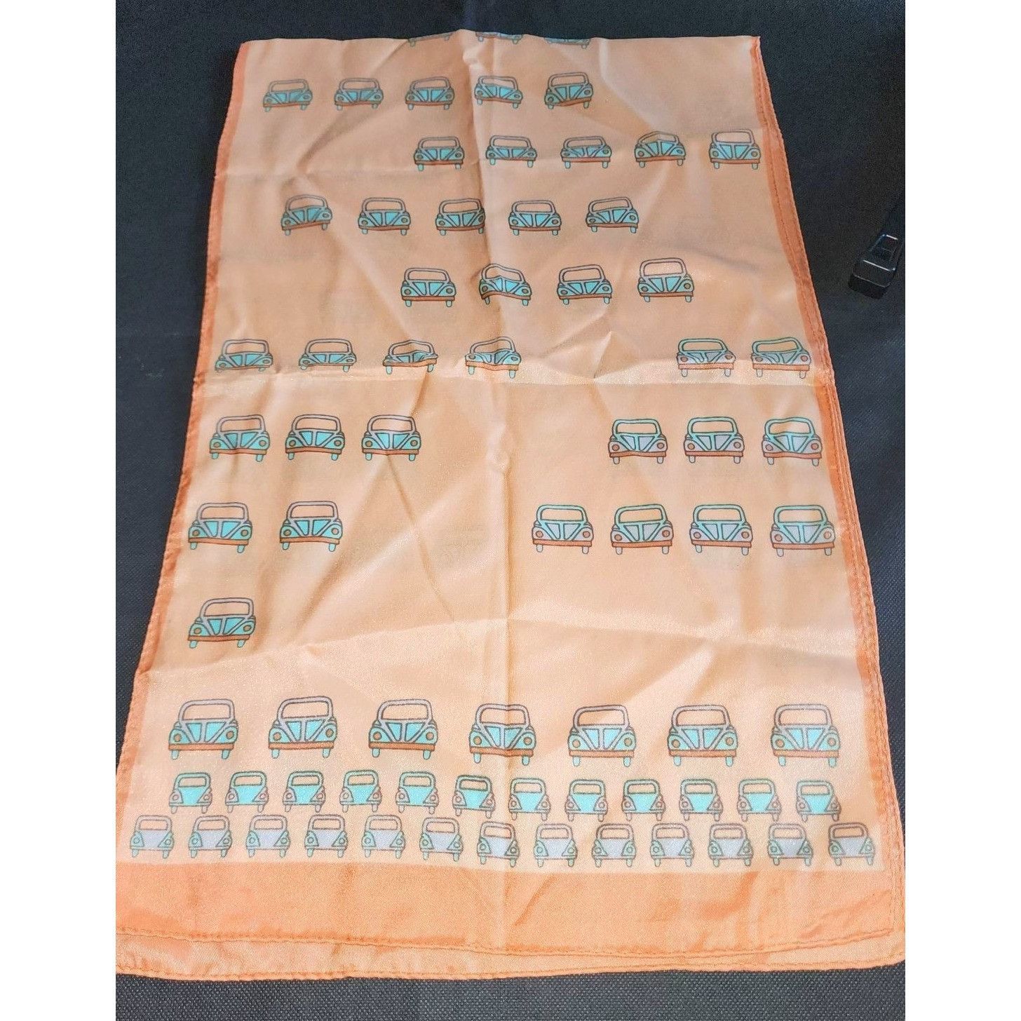 Vintage Vintage Beige Silk Scarf With Retro Car VW Bug Pattern Size ONE SIZE - 6 Thumbnail