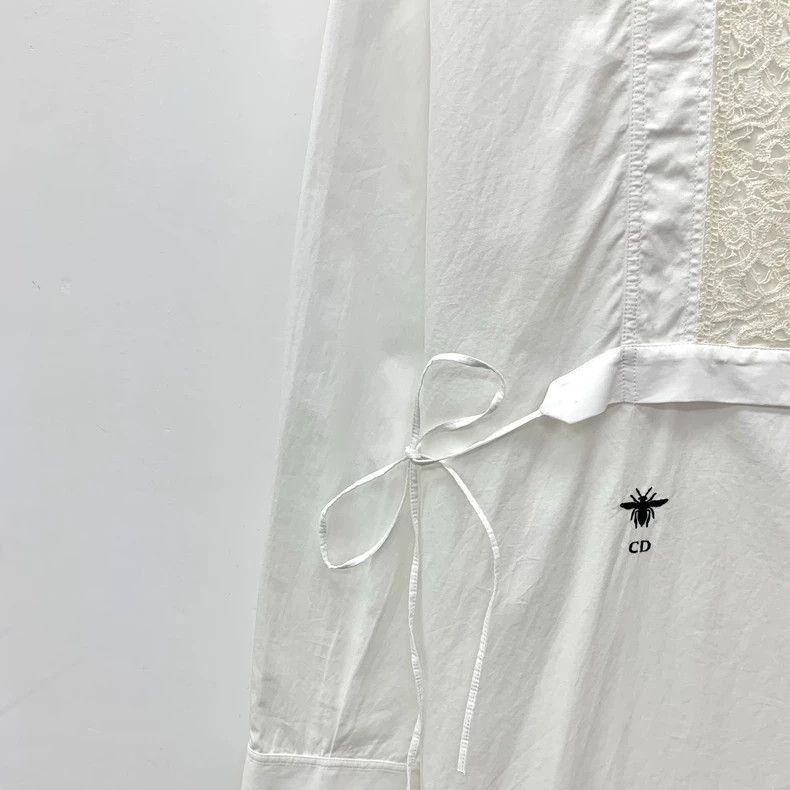 Dior Dior White lace stitching bee embroidery cotton lapel long Size XXS / US 00 / IT 34 - 4 Thumbnail
