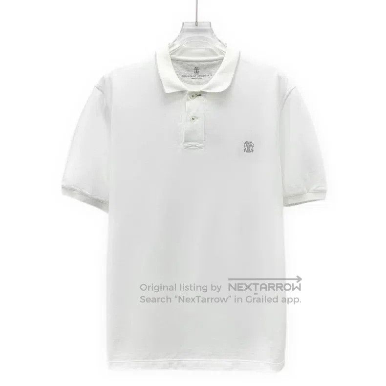 Brunello Cucinelli Brunello Cucinelli White Logo Embroidered Polo Neck Short Size M / US 6-8 / IT 42-44 - 1 Thumbnail