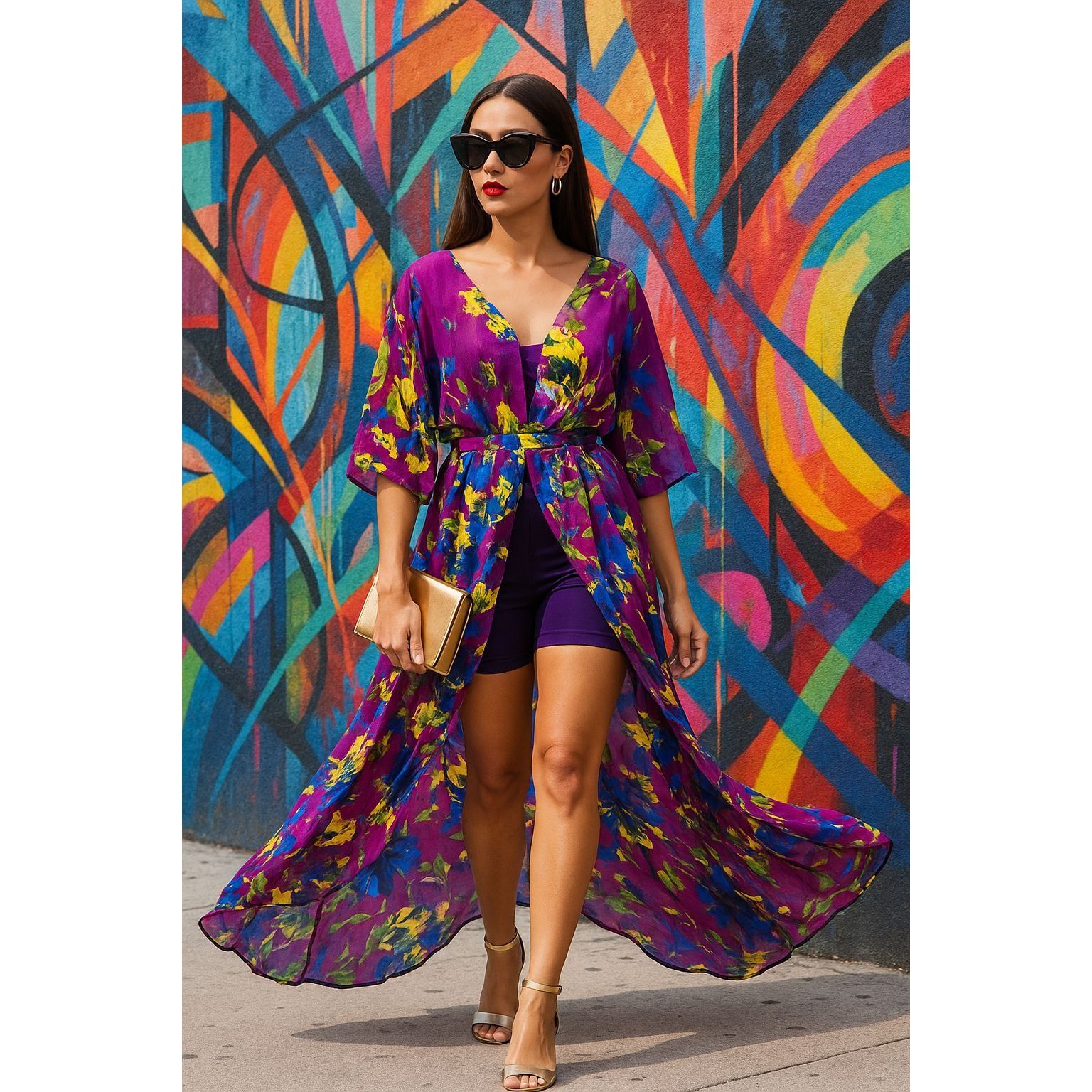 Other Ashley Stewart Size 14 Purple Sheer Floral Dress High Low He Size XL / US 12-14 / IT 48-50 - 7 Thumbnail