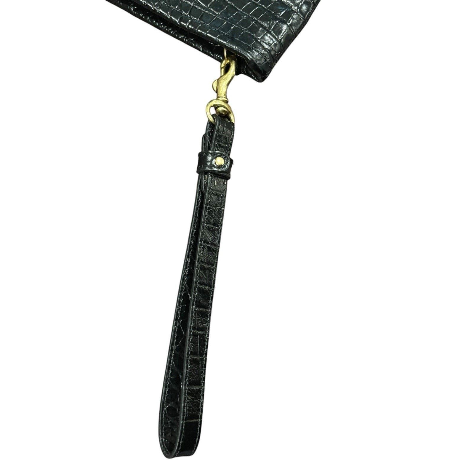 BRAHMIN Brahmin Rosalyn Black Melbourne Croc Embossed Leather Clutch Size ONE SIZE - 4 Thumbnail