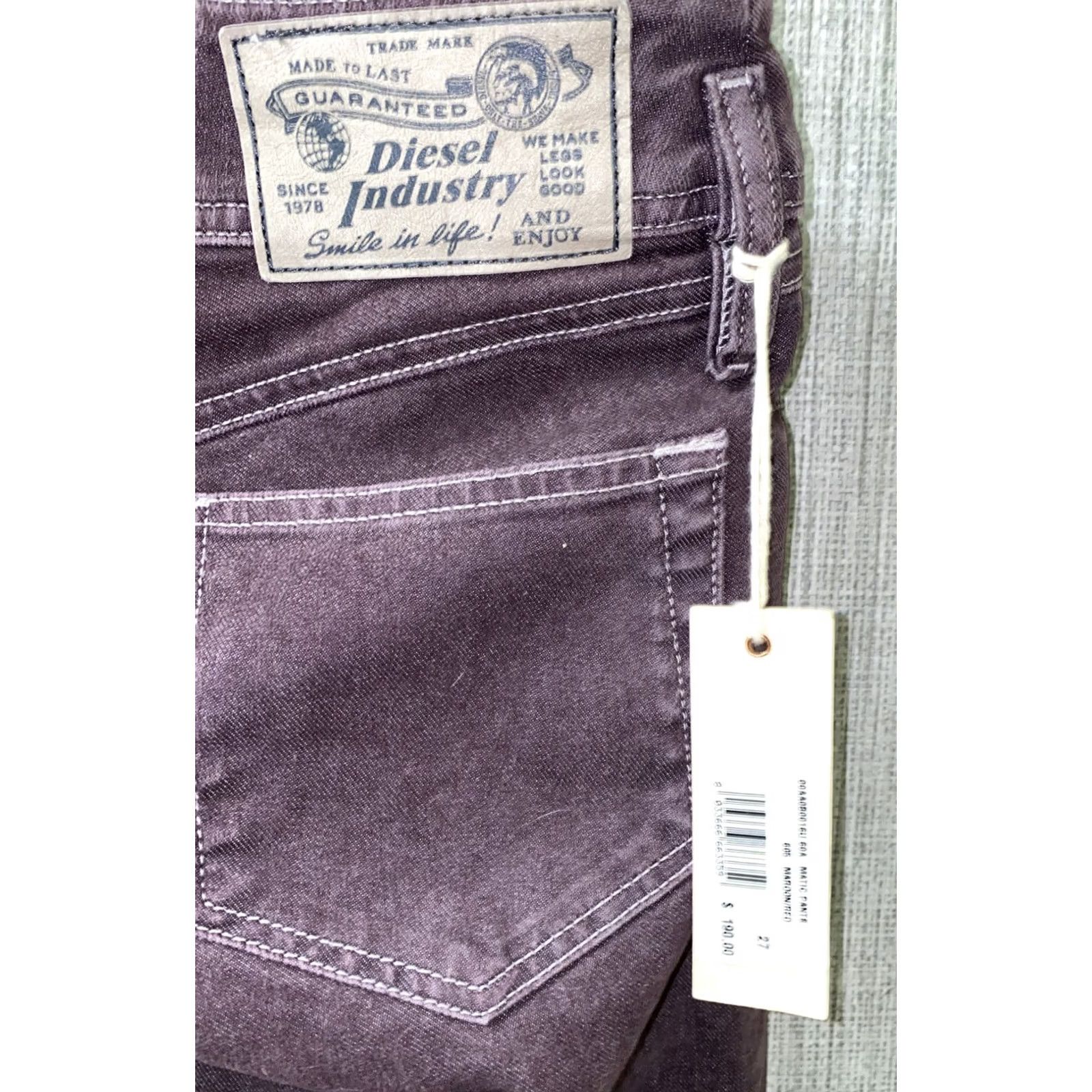 Diesel Diesel Industry Womens Pants Zip Fly Purple Maroon 27 X 34.5 NWT - Casual, Cotton Blend, Flat Front, Regular, Womens Size 27" / US 4 / IT 40 - 5 Thumbnail