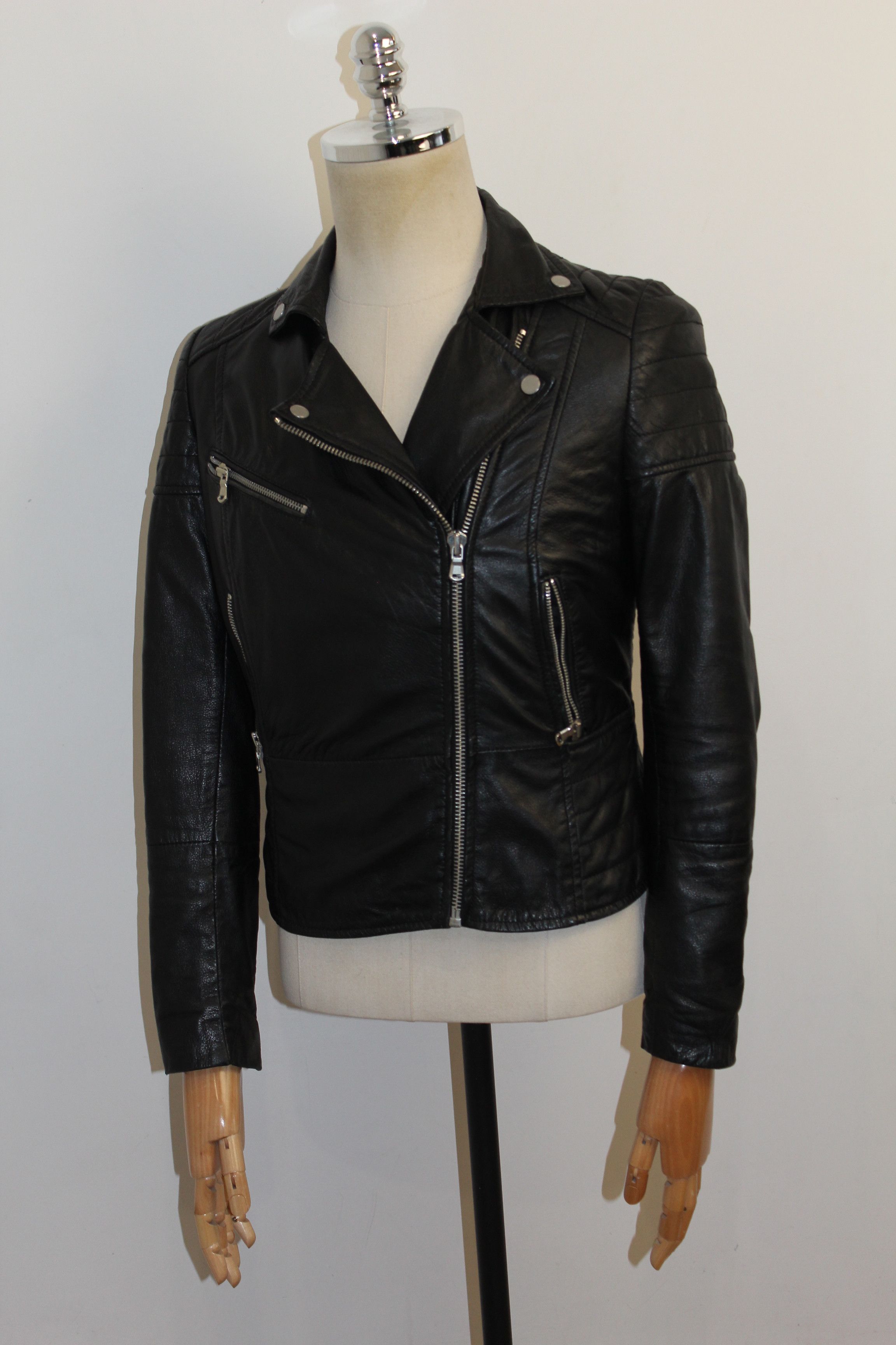 Barneys New York BARNEYS ORIGINAL Black Leather Biker Jacket Size L / US 10 / IT 46 - 3 Thumbnail