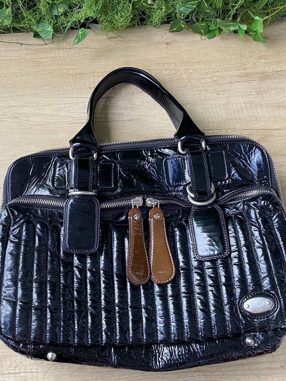 Vintage Authentic Chloe Bay Bag Luxury Black Patent Leather
