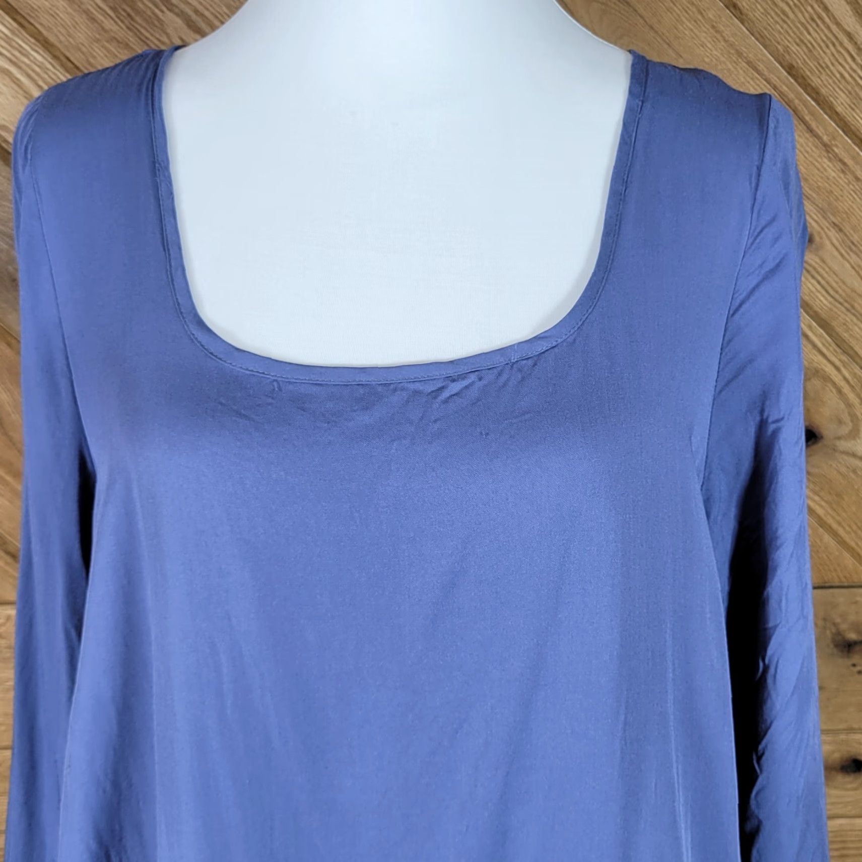 Vintage Easel Blouse Shirt Women XS Blue Long Sleeve Crochet Tunic Square Neck Bodice 20.5" Underarm 28" Length Oversized Casual Regular Size S / US 4 / IT 40 - 3 Thumbnail