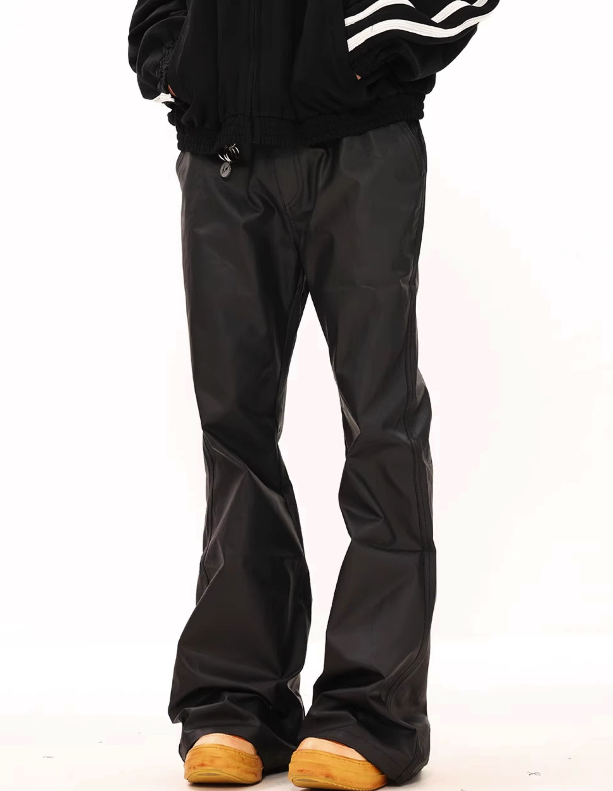 Leather Casual Wax PU Leather Straight Bottom Wide Leg Glossy Size US 35 - 3 Thumbnail