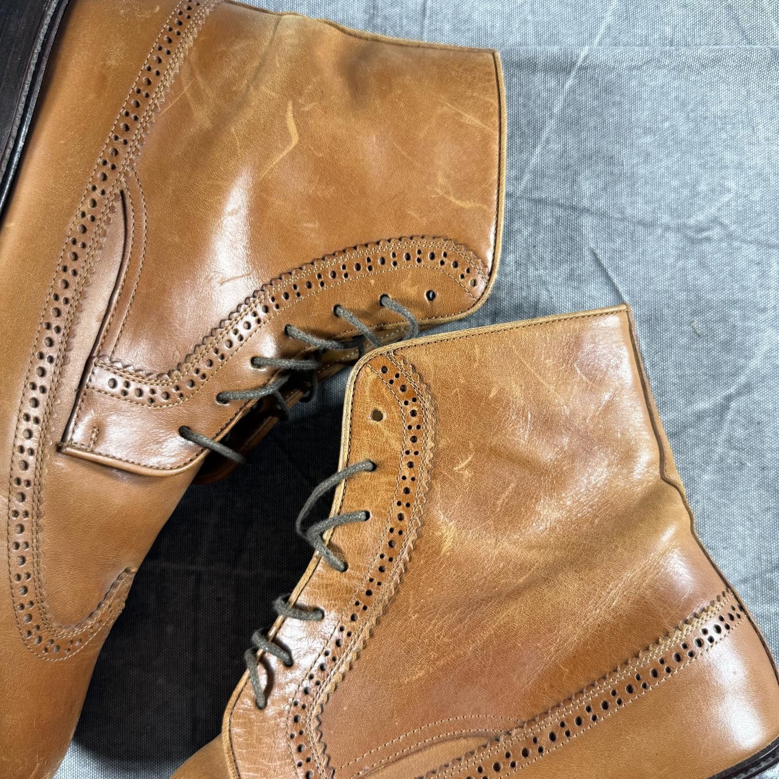 Unknown London Men's Classic Brown Leather Wingtip Boots Size US 9 / EU 42 - 4 Thumbnail