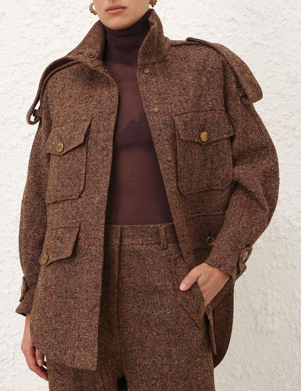 Zimmermann oc11z0725 Illustration Tweed Jacket in Brown Size XS / US 0-2 / IT 36-38 - 2 Thumbnail