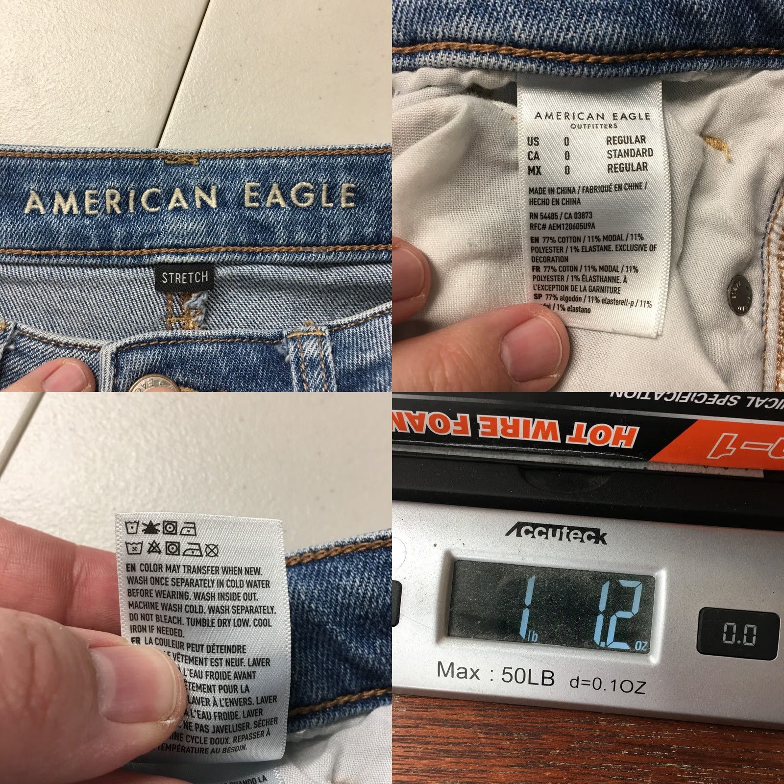 American Eagle Outfitters American Eagle Skinny Jeans Womens 27X27 Blue Distressed Stretch Zip Size 25" / US 0 / IT 36 - 11 Thumbnail