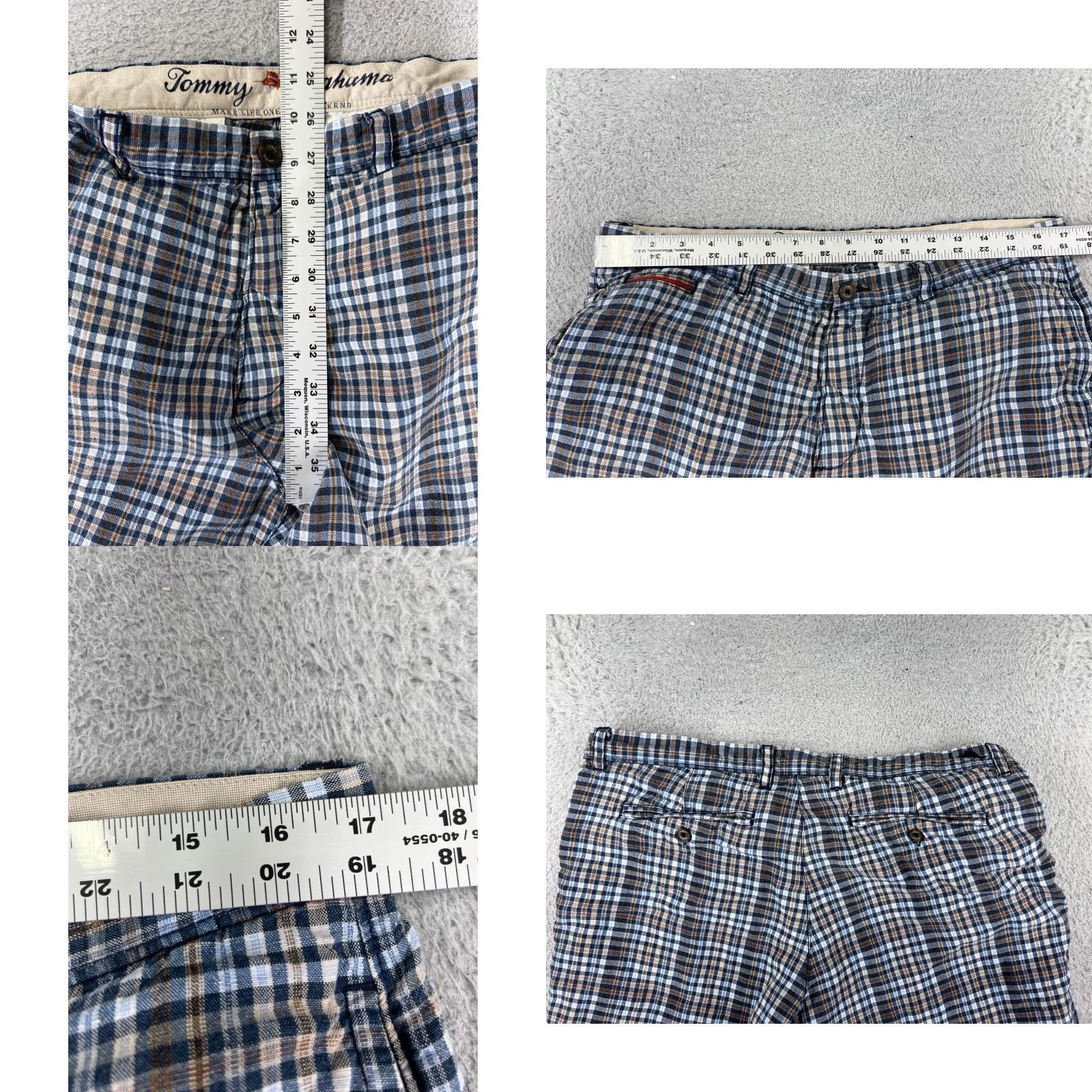Tommy Bahama Tommy Bahama Shorts Men 36 Blue Beige Plaid Linen Tencel Blend Golf Golfer Chino Size US 33 - 9 Thumbnail