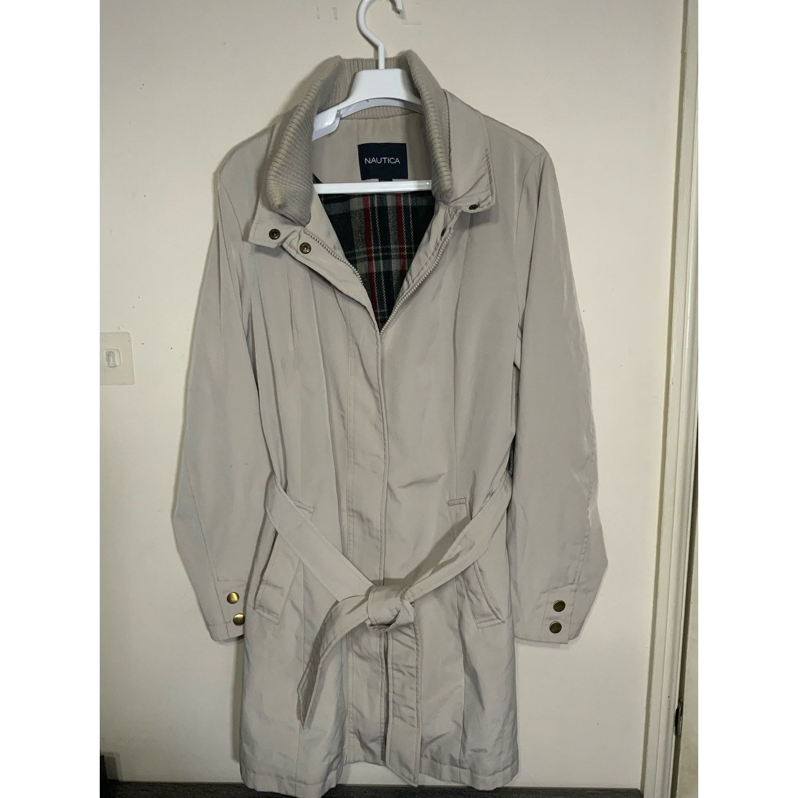 Nautica Nautica Lightweight Belted Jacket Beige Trench Coat Size L Size L / US 10 / IT 46 - 1 Thumbnail