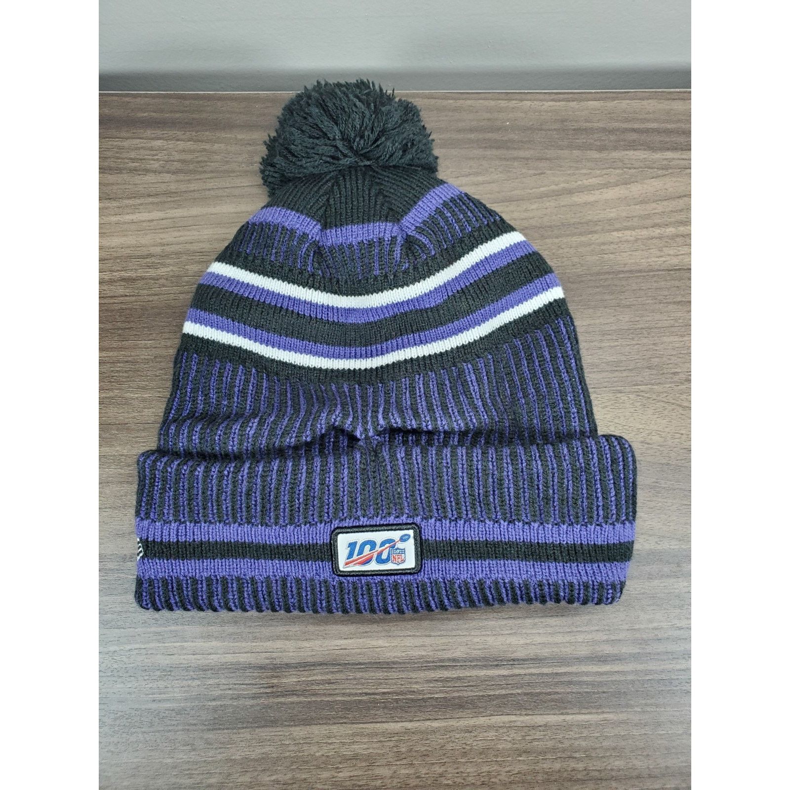 NFL × New Era Baltimore Ravens Pom Beanie Purple Knit Winter Hat Cap OSFA Size ONE SIZE - 2 Thumbnail