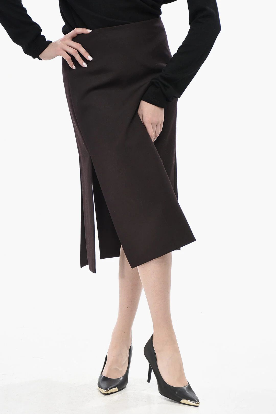 Fendi og1mm0326 Wool A-Line Skirt in Black Size 28" / US 6 / IT 42 - 1 Thumbnail