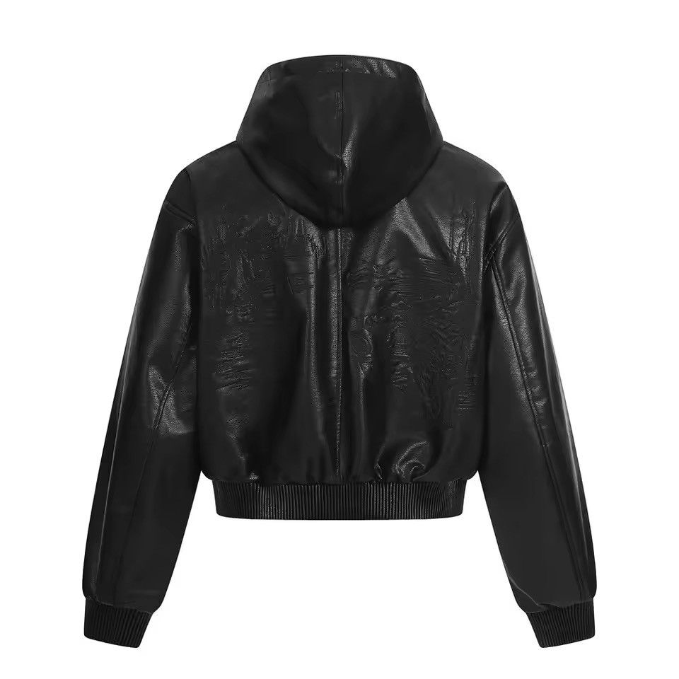 Japanese Brand Black PU Leather Hooded Zipper Jacket Size US XL / EU 56 / 4 - 2 Thumbnail