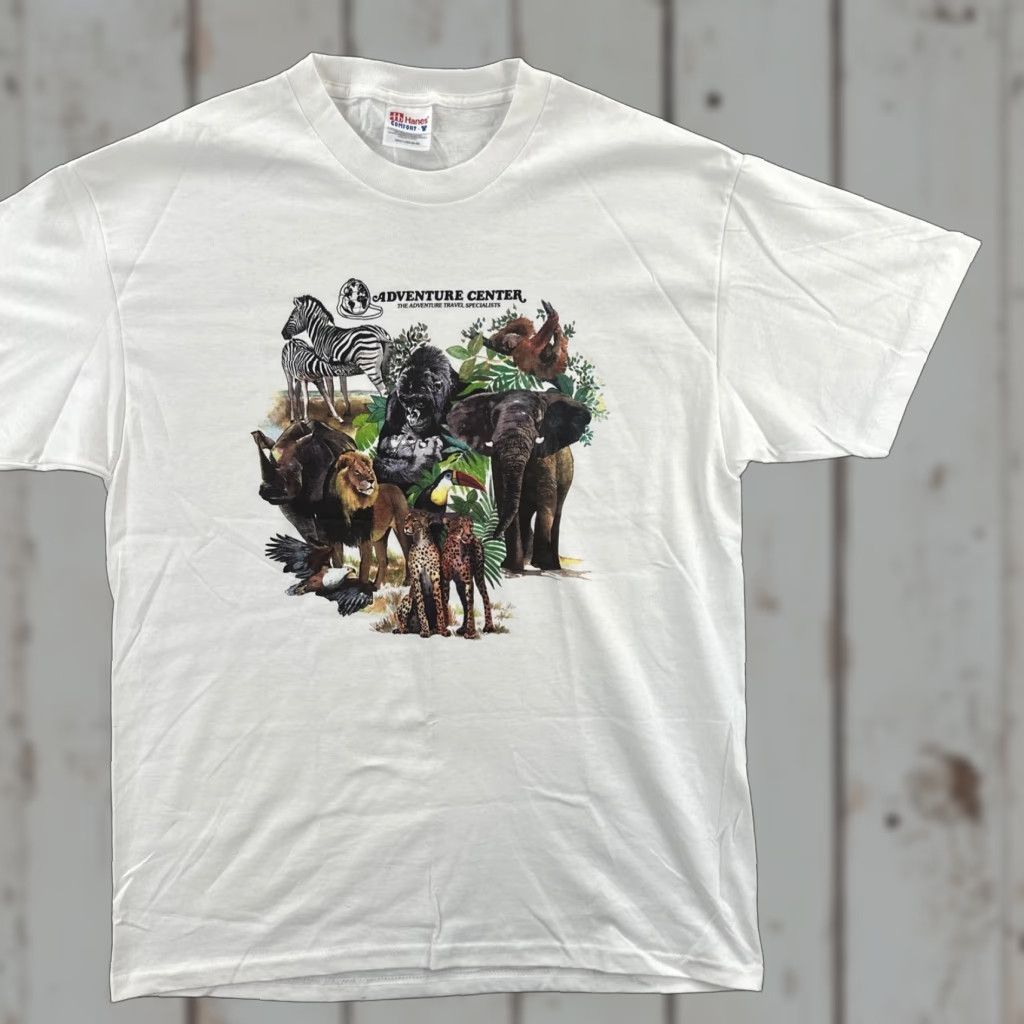 Hanes VINTAGE Hanes Comfort-T Mens L White T Shirt 90s African Animal Graphic Print Size US L / EU 52-54 / 3 - 1 Thumbnail