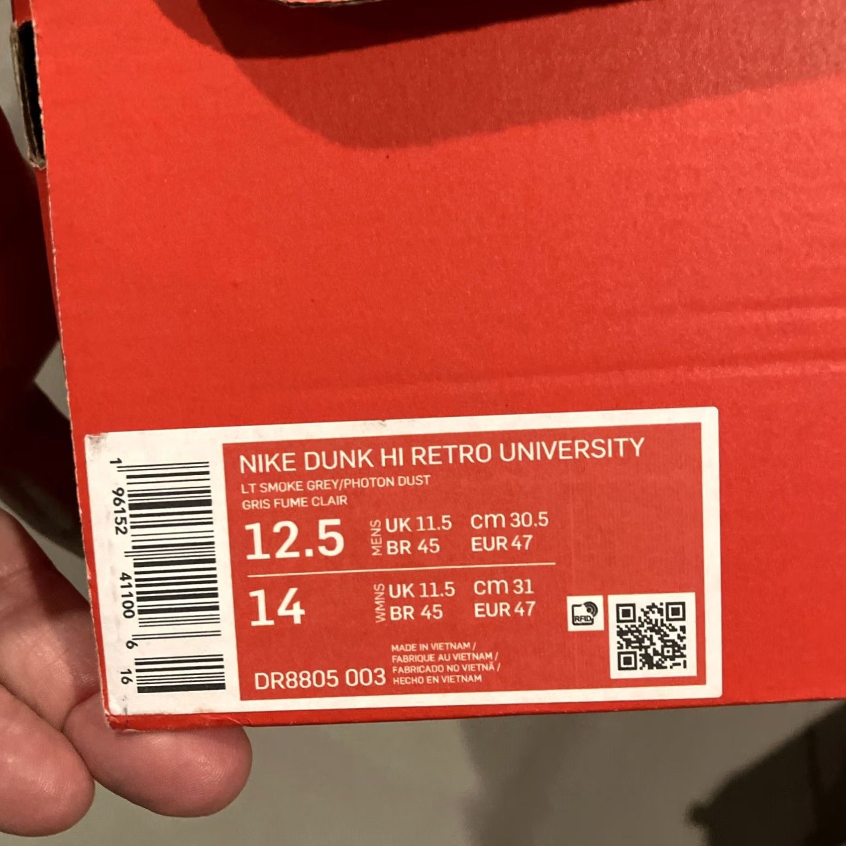 Nike VINTAGE Nike Dunk Hi Retro University Gray Chenille Swoosh Sneaker Size 12.5 Mens Size US 13 / EU 46 - 8 Thumbnail