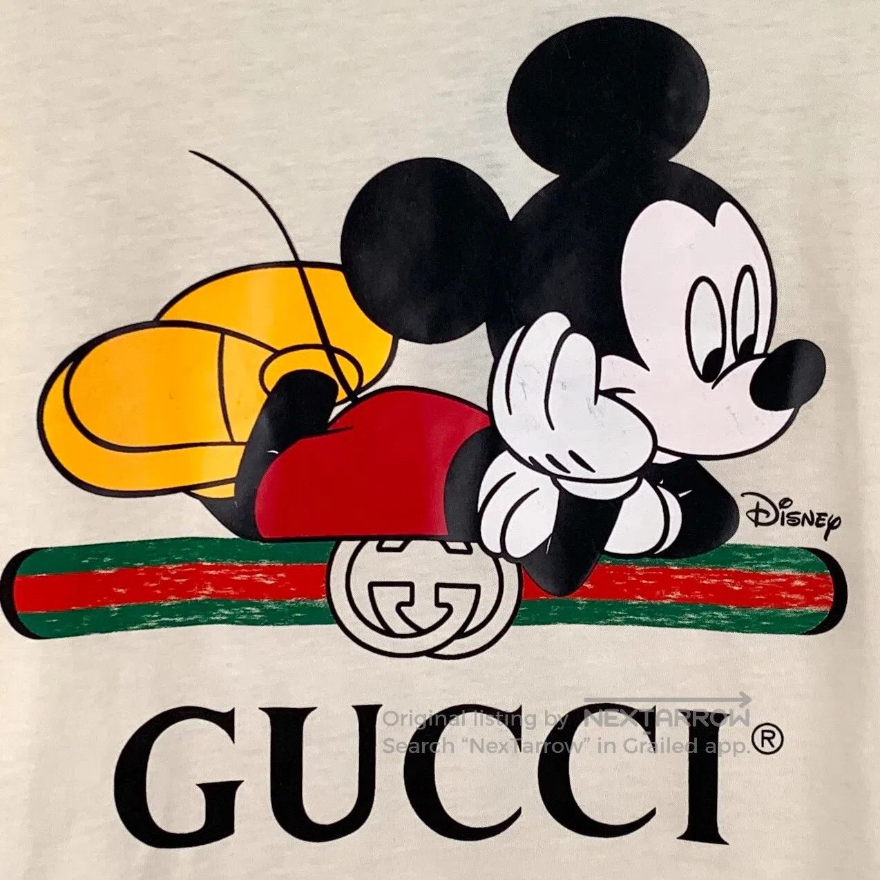 Gucci Guicci Beige Mickey Mouse Letter Printed Cotton Crew Neck Size US XS / EU 42 / 0 - 5 Thumbnail