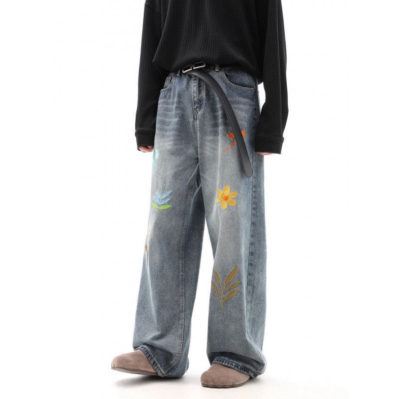 Japanese Brand Retro loose wide leg embroidered jeans Size US 32 / EU 48 - 2 Thumbnail