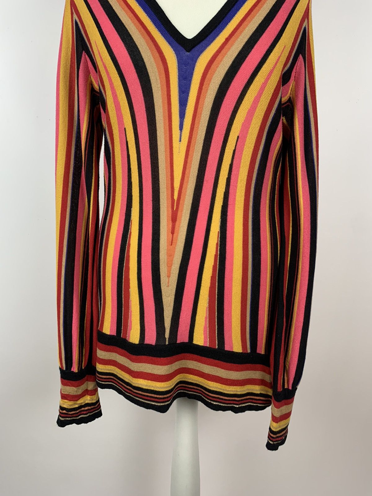 Desigual Women’s Desigual Striped V-Neck Knit Sweater Size L Y2K Art Size L / US 10 / IT 46 - 3 Thumbnail