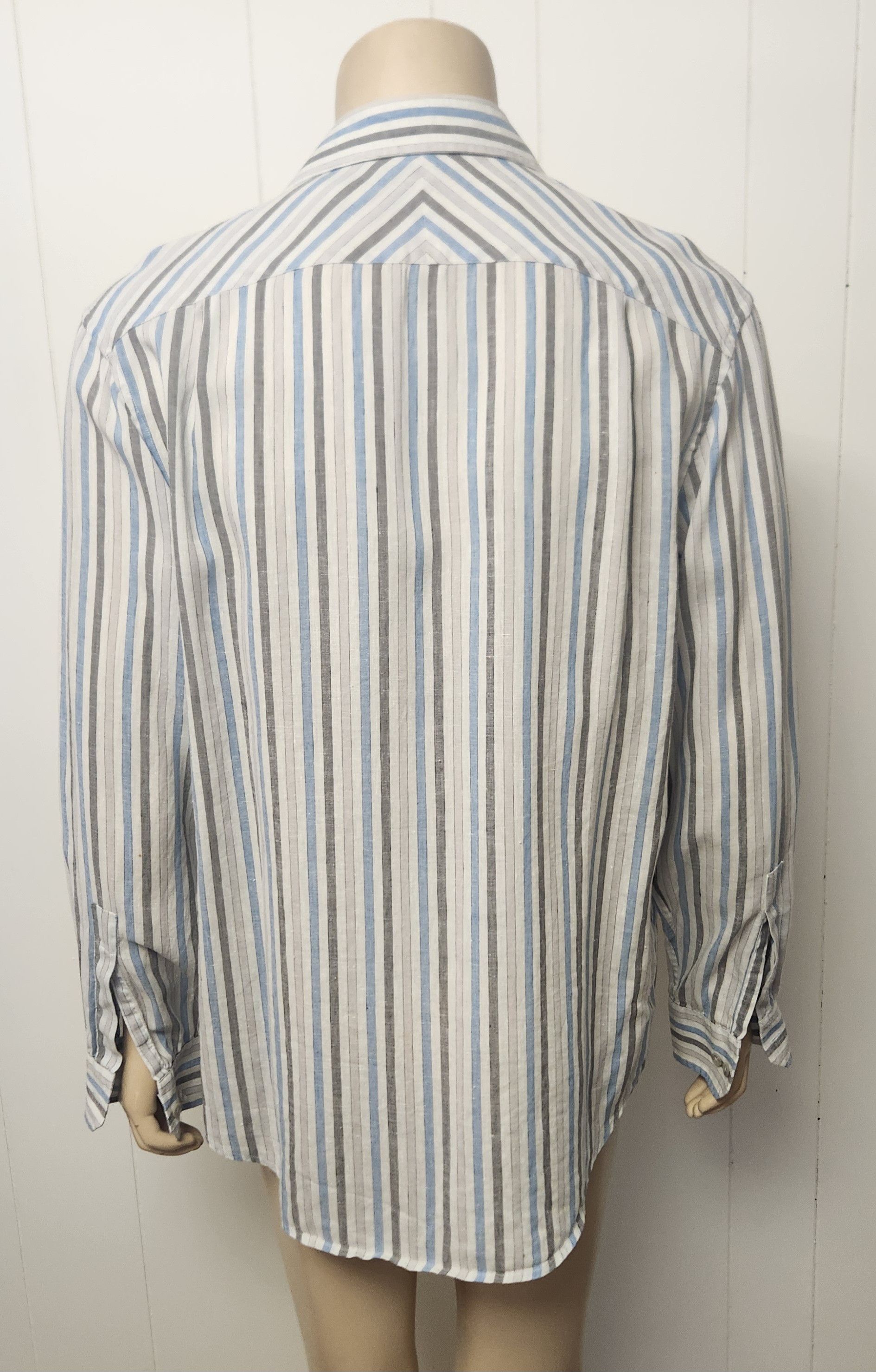 Joseph Abboud men's linen shirt M Joseph Abboud blue grey stripe Size US M / EU 48-50 / 2 - 5 Thumbnail