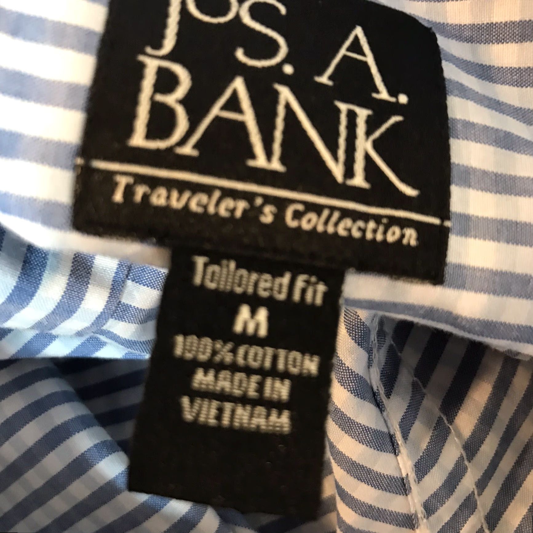 Jos. A. Bank Jos. A Bank Dress Shirt Men's Blue/White Check Tailored Fit Long Sleeve Button-Up M Size 40R - 3 Thumbnail