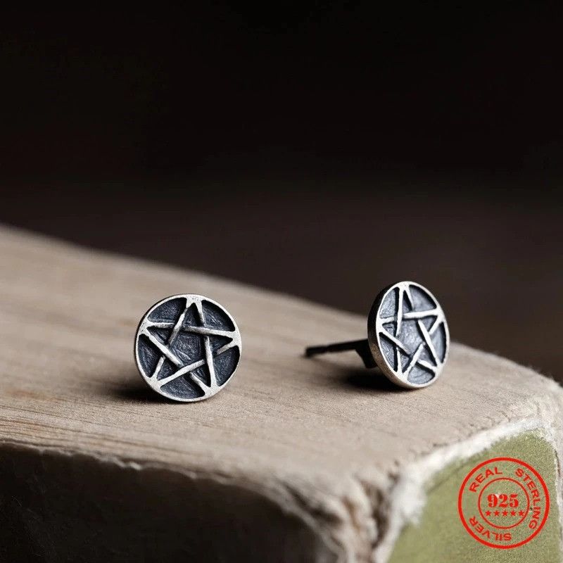 Jewelry Earth Pentacle Stud Earrings 925 Sterling Silver Ear Gift Size ONE SIZE - 2 Thumbnail