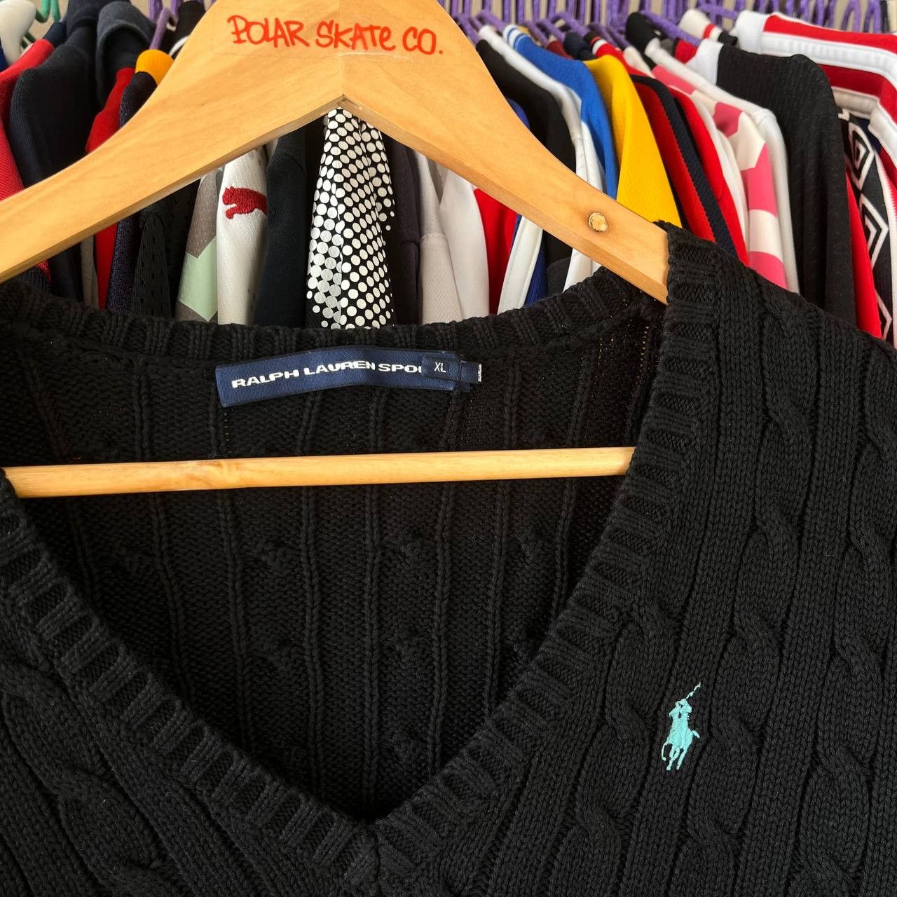 Ralph Lauren Sport Vintage Ralph Lauren Sport Cable-Knit V-Neck Black Sweater Size XL / US 12-14 / IT 48-50 - 5 Thumbnail