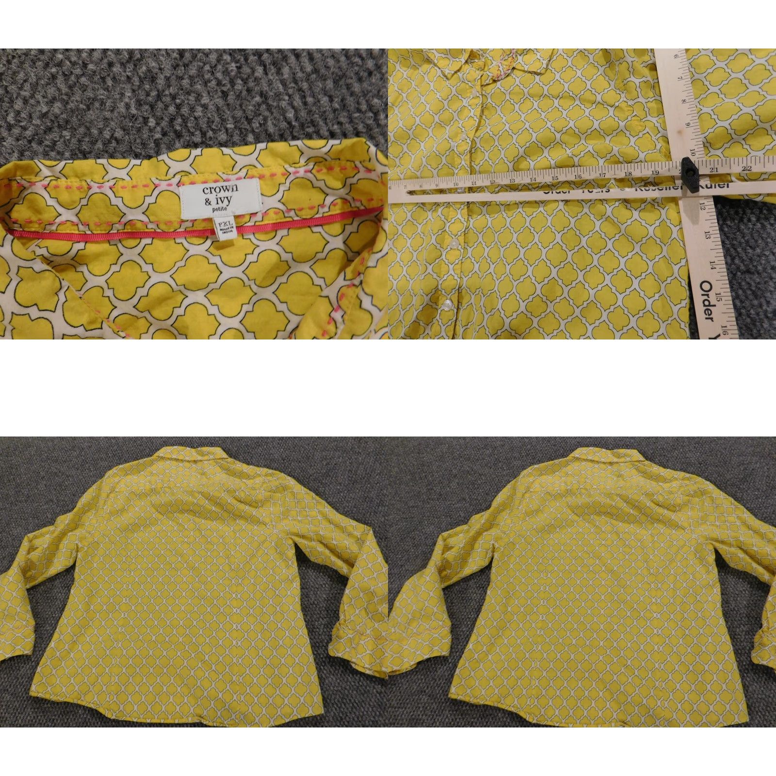 Vintage Crown & Ivy Womens Button-Up Blouse PXL Petites Yellow Floral Knit 100% Cotton Button Front Long Sleeve Collared Casual Regular Mens/Womens Size XL / US 12-14 / IT 48-50 - 8 Thumbnail