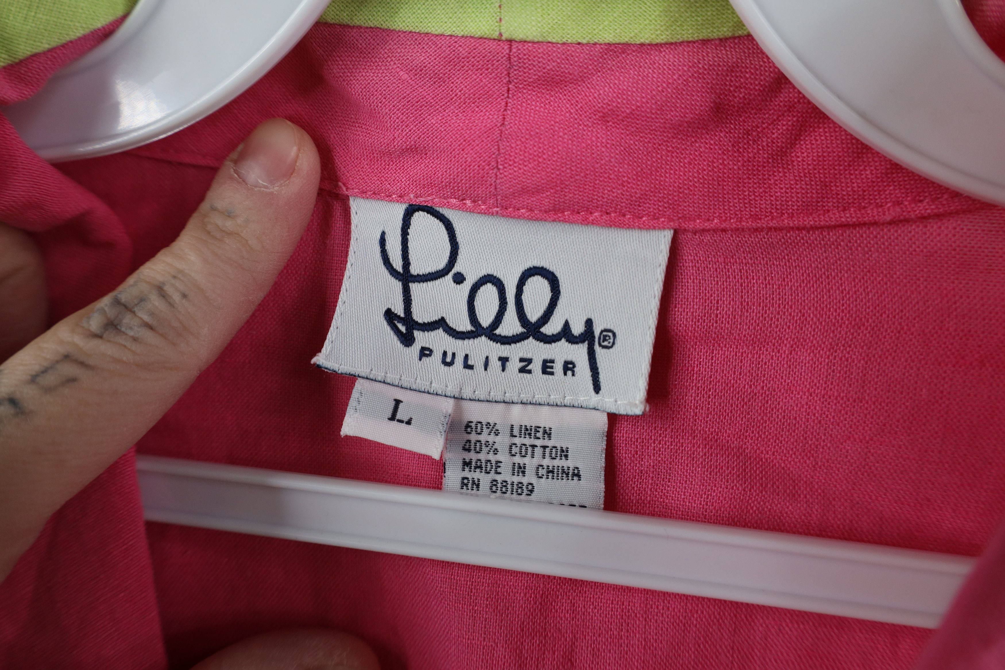 Lilly Pulitzer Lilly Pulitzer Blend Camp Collar Collared Button Shirt Pink Size L / US 10 / IT 46 - 5 Thumbnail