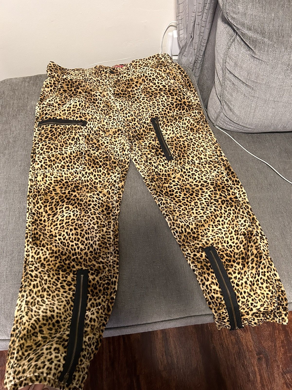 image of Supreme Velvet Cargo Animal Leopard Pants, Men's (Size 36)