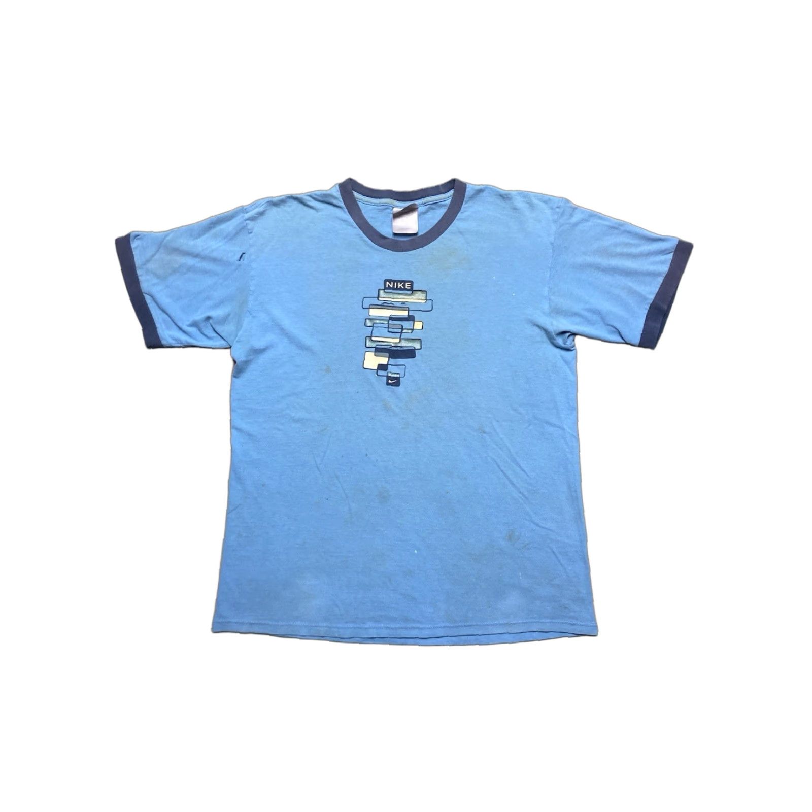 Nike VINTAGE Nike T-Shirt check logo distressed ringer spell out swoosh Medium Men Blue Size US M / EU 48-50 / 2 - 1 Thumbnail