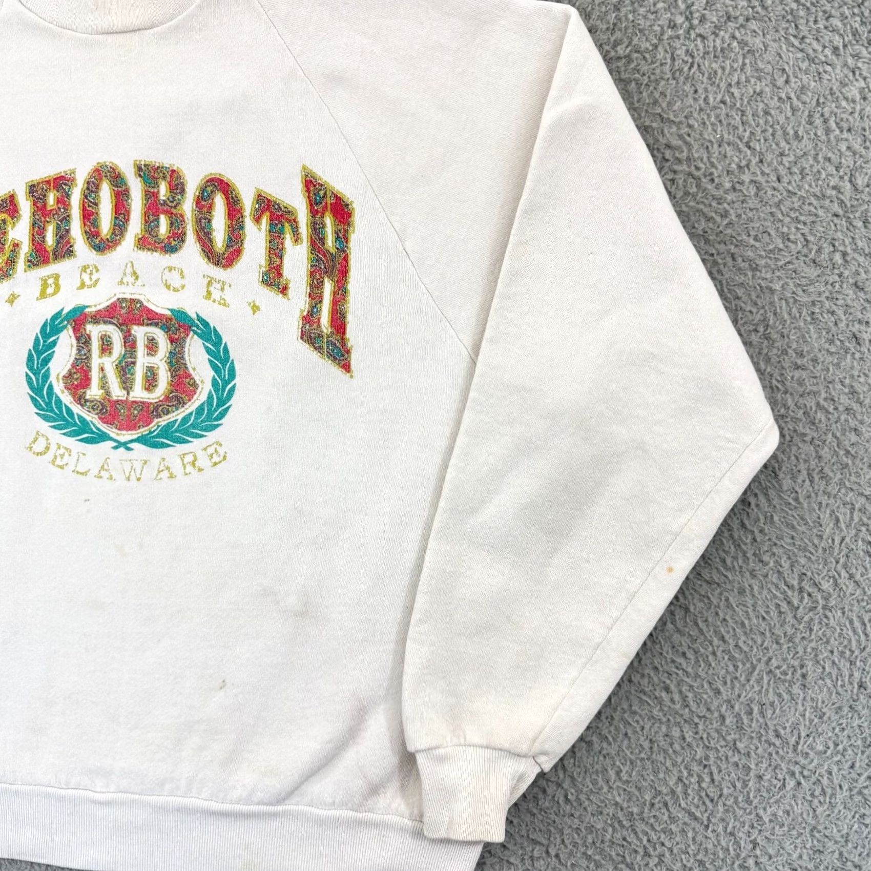 Jerzees VINTAGE Rehoboth Beach Sweatshirt Mens M White Long Sleeve Pullover Beach Logo USA 90s Graphic Print Size US M / EU 48-50 / 2 - 5 Thumbnail