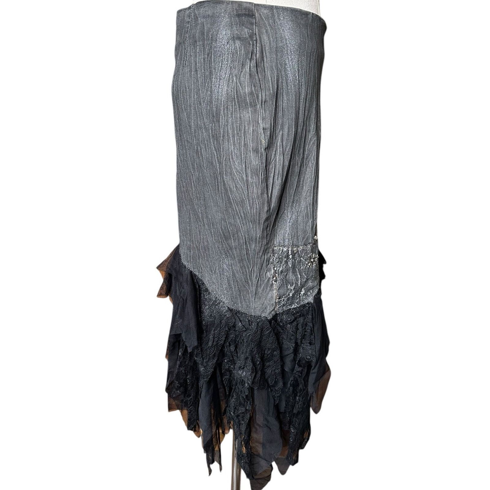 Other Chagall Gray Black Lace Ruffle Bead Sequin Embellished Skirt Size 28" / US 6 / IT 42 - 7 Thumbnail