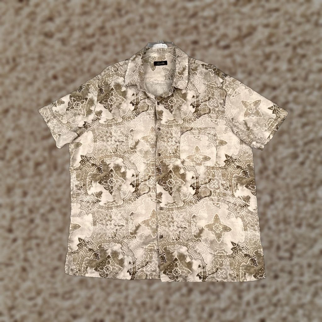 Tasso Elba Tasso Elba Shirt Adult 2XL Beige Floral Geometric Button Up Silk Blend Navy? Size US XXL / EU 58 / 5 - 1 Thumbnail