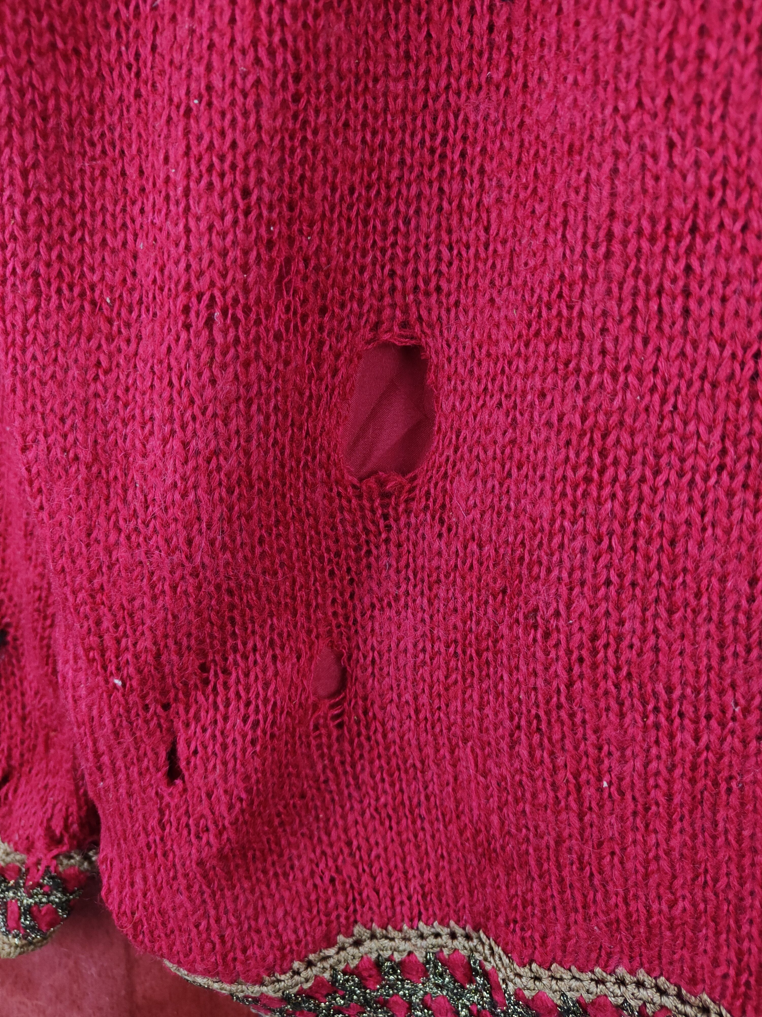 Japanese Brand Arabian Camel Red distressed ripped Knitwear Cardigan #S2403 Size L / US 10 / IT 46 - 12 Thumbnail