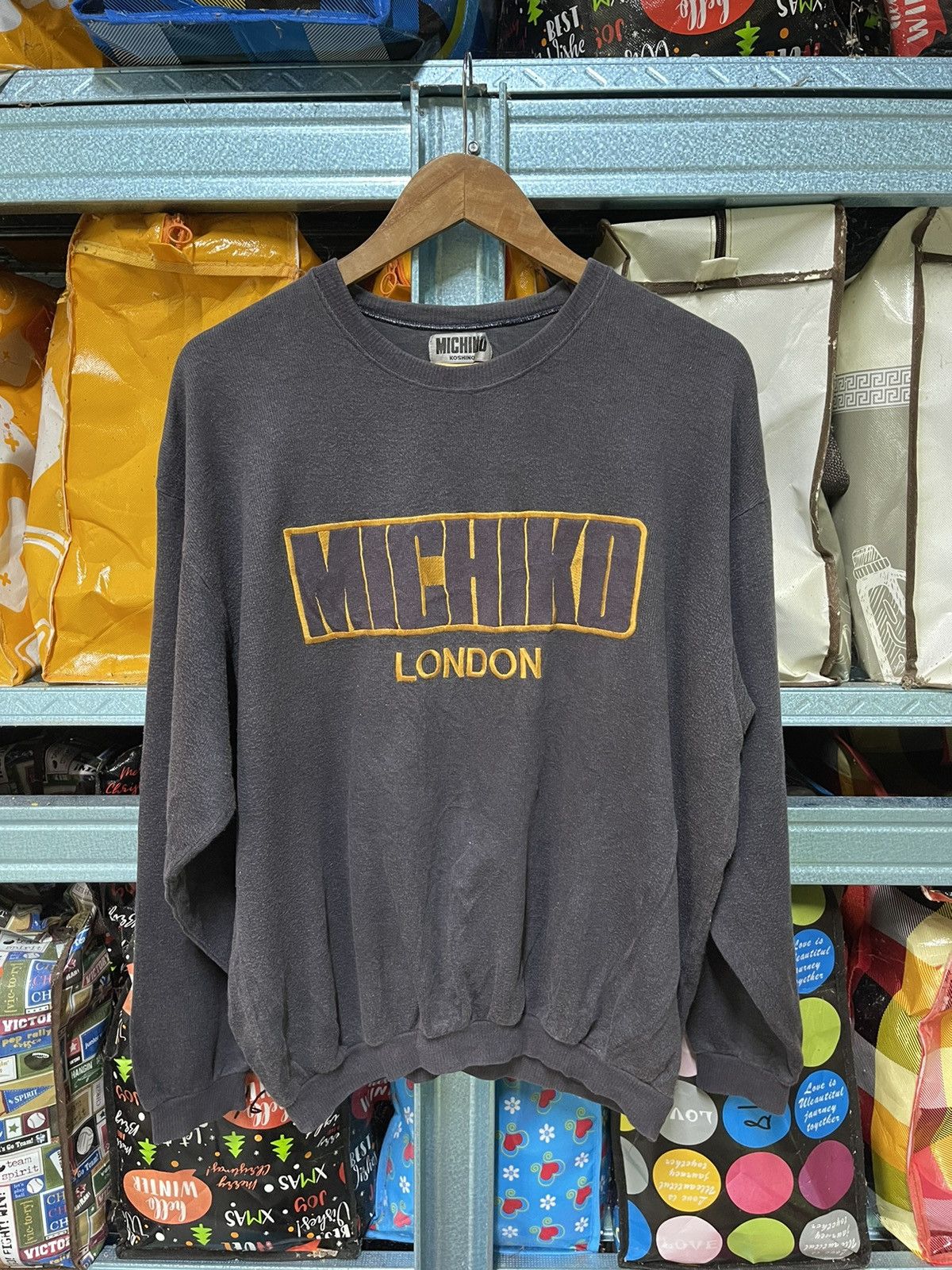 Michiko Koshino London × Vintage Vintage Michiko London Koshino Sweatshirt Black/Yellow Logo Size US L / EU 52-54 / 3 - 1 Thumbnail