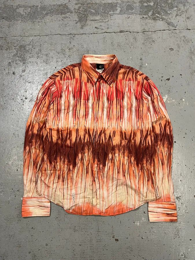 Just Cavalli SS2006 Cavalli Tie-Dye Striped Orange Shirt Size US L / EU 52-54 / 3 - 4 Thumbnail