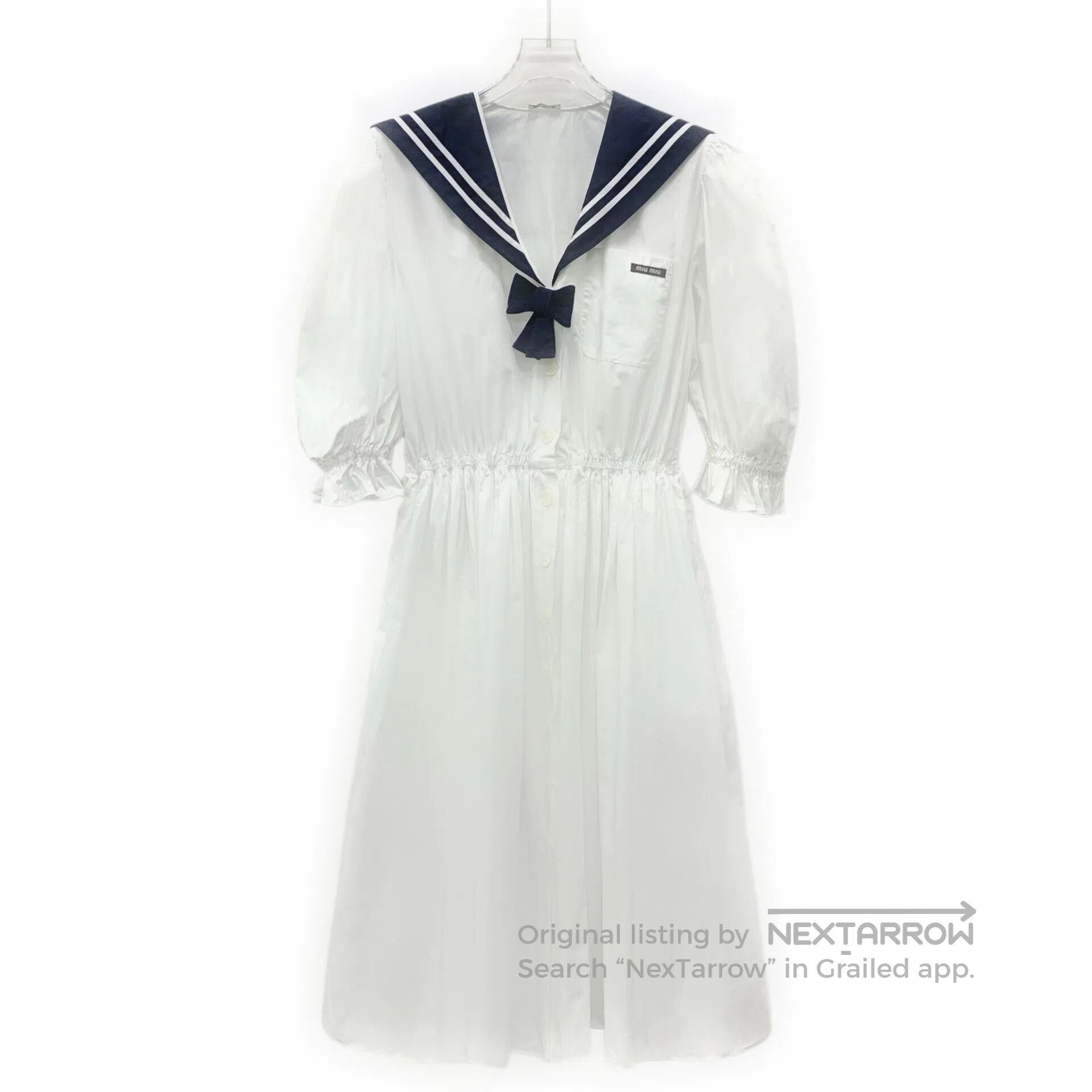 Miu Miu Miu Miu White Nautical Collar Cotton Short Sleeve Dress| Size M / US 6-8 / IT 42-44 - 1 Thumbnail