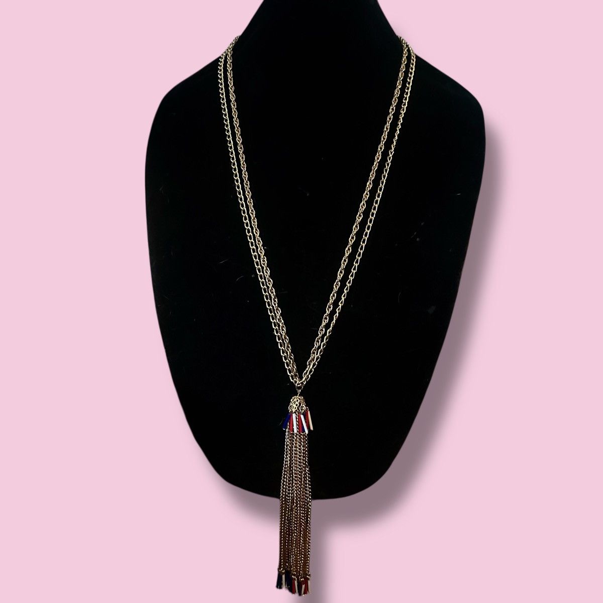 Vintage Vintage long double strand red, white & blue tassel necklace Size ONE SIZE - 2 Thumbnail