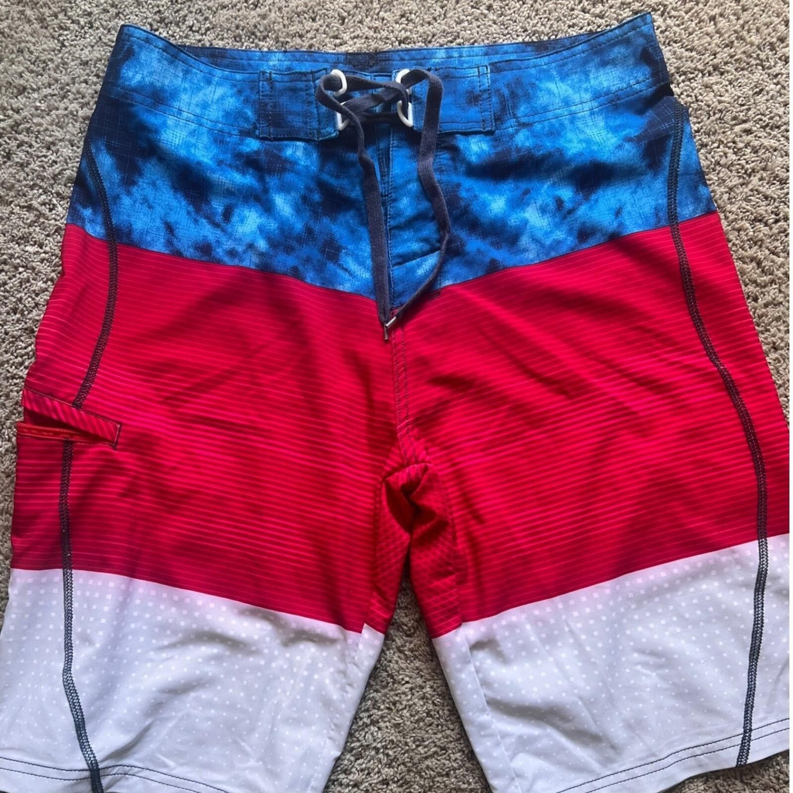 Joe Boxer Joe Boxer Board Shorts Mens 32 Red White Blue Tie Dye Surf Size US 32 / EU 48 - 1 Thumbnail