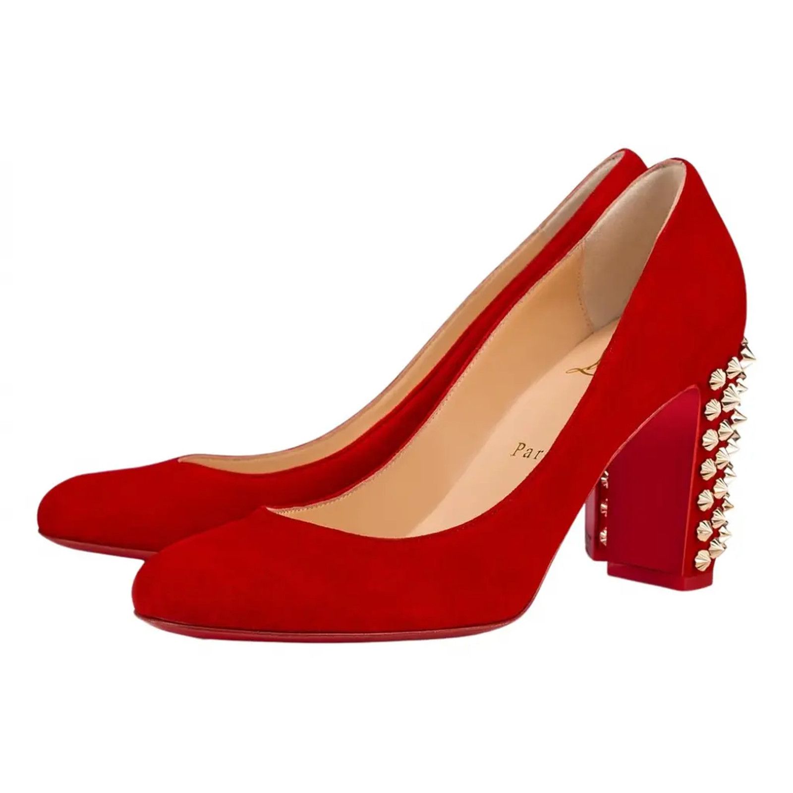Christian Louboutin Christian Louboutin Marimalus 85 Loubi Red Suede Gold Spike Size US 5.5 / IT 35.5 - 1 Thumbnail