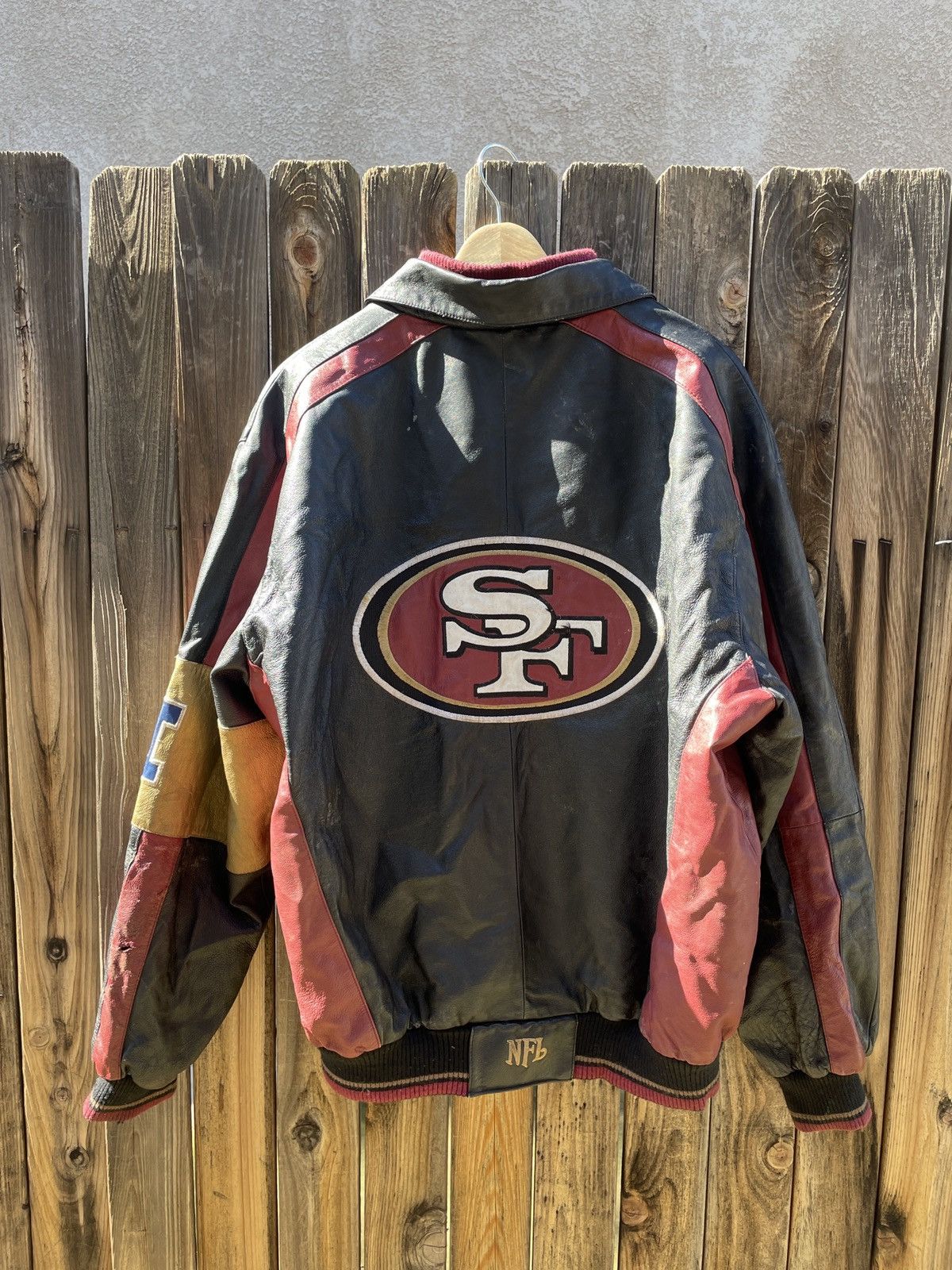 Image of Nfl x San Francisco 49Ers Leather Jacket in Black, Men's (Size Large)